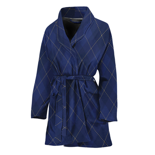 Navy Blue Argyle Pattern Print Women's Bathrobe