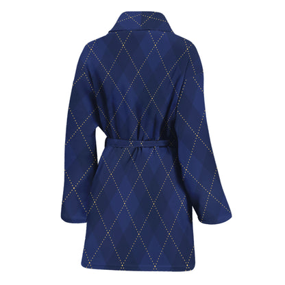 Navy Blue Argyle Pattern Print Women's Bathrobe