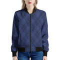 Navy Blue Argyle Pattern Print Women's Bomber Jacket