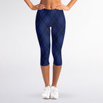 Navy Blue Argyle Pattern Print Women's Capri Leggings