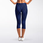 Navy Blue Argyle Pattern Print Women's Capri Leggings