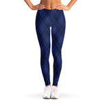Navy Blue Argyle Pattern Print Women's Leggings