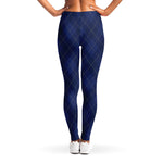 Navy Blue Argyle Pattern Print Women's Leggings