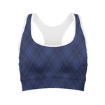 Navy Blue Argyle Pattern Print Women's Sports Bra
