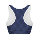 Navy Blue Argyle Pattern Print Women's Sports Bra
