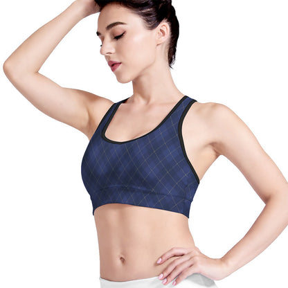 Navy Blue Argyle Pattern Print Women's Sports Bra