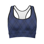Navy Blue Argyle Pattern Print Women's Sports Bra