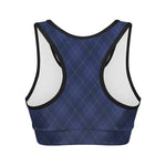 Navy Blue Argyle Pattern Print Women's Sports Bra