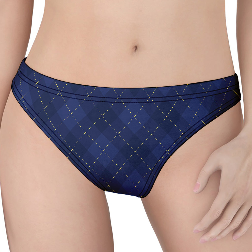 Navy Blue Argyle Pattern Print Women's Thong