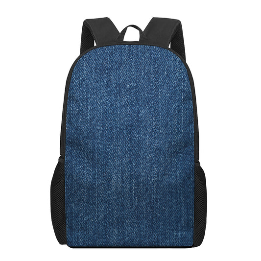 Navy Blue Denim Jeans Print 17 Inch Backpack