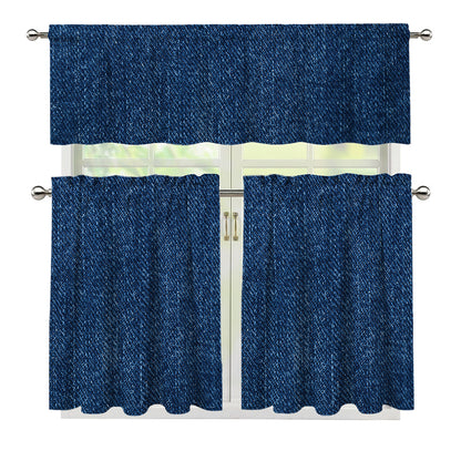 Navy Blue Denim Jeans Print 3 Piece Kitchen Curtains