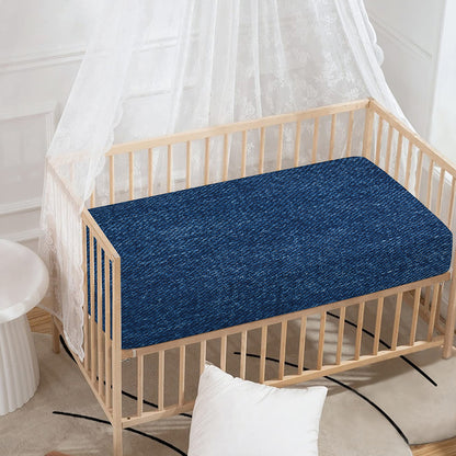 Navy Blue Denim Jeans Print Baby Crib Sheet
