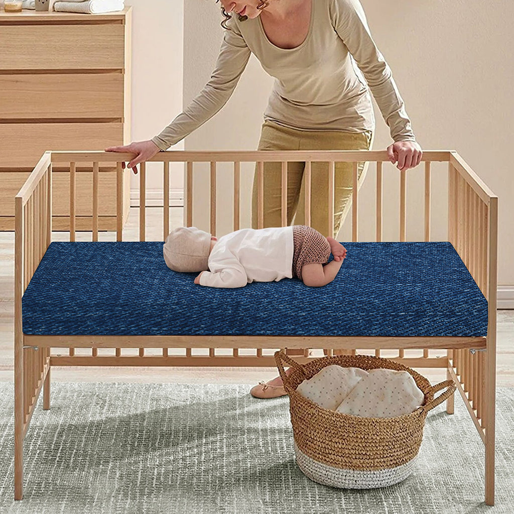 Navy Blue Denim Jeans Print Baby Crib Sheet
