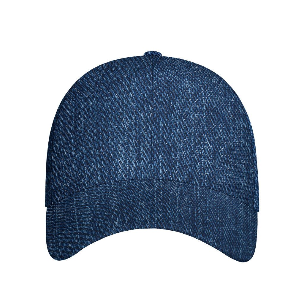 Navy Blue Denim Jeans Print Baseball Cap