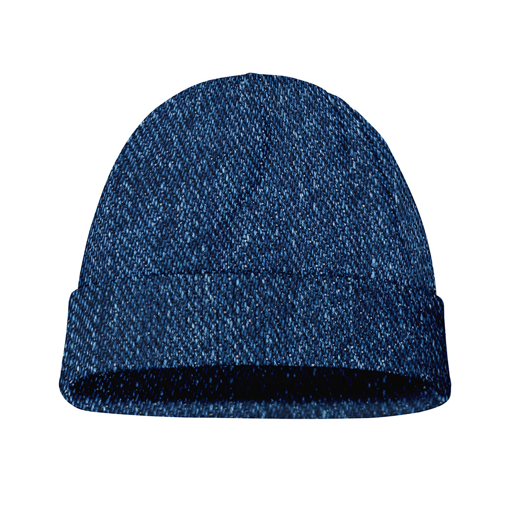 Navy Blue Denim Jeans Print Beanie