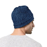 Navy Blue Denim Jeans Print Beanie