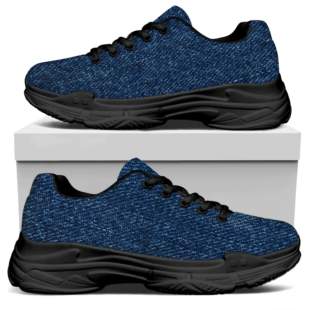 Navy Blue Denim Jeans Print Black Chunky Shoes