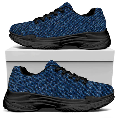 Navy Blue Denim Jeans Print Black Chunky Shoes