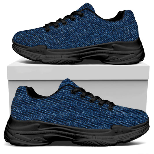 Navy Blue Denim Jeans Print Black Chunky Shoes