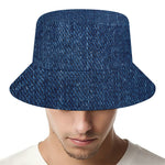 Navy Blue Denim Jeans Print Bucket Hat