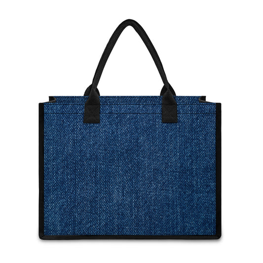 Navy Blue Denim Jeans Print Canvas Tote Bag