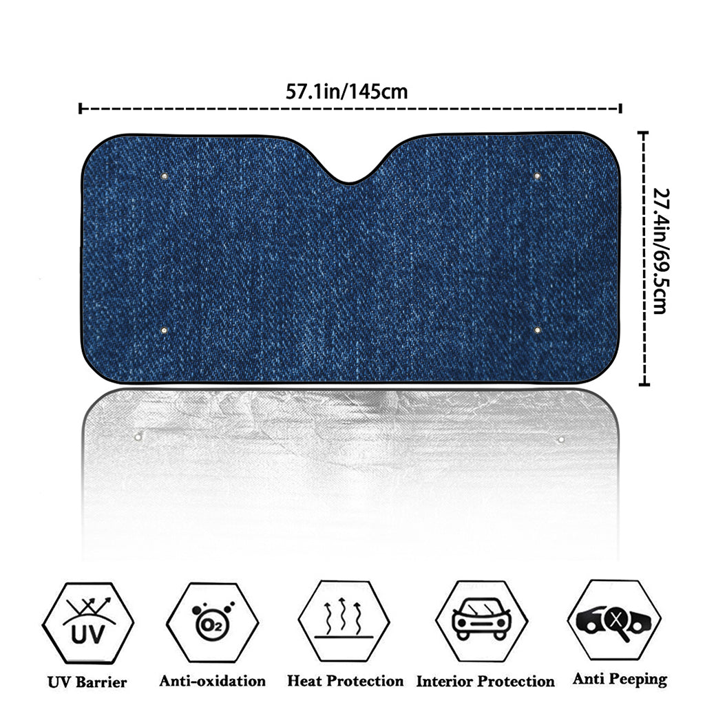 Navy Blue Denim Jeans Print Car Windshield Sun Shade