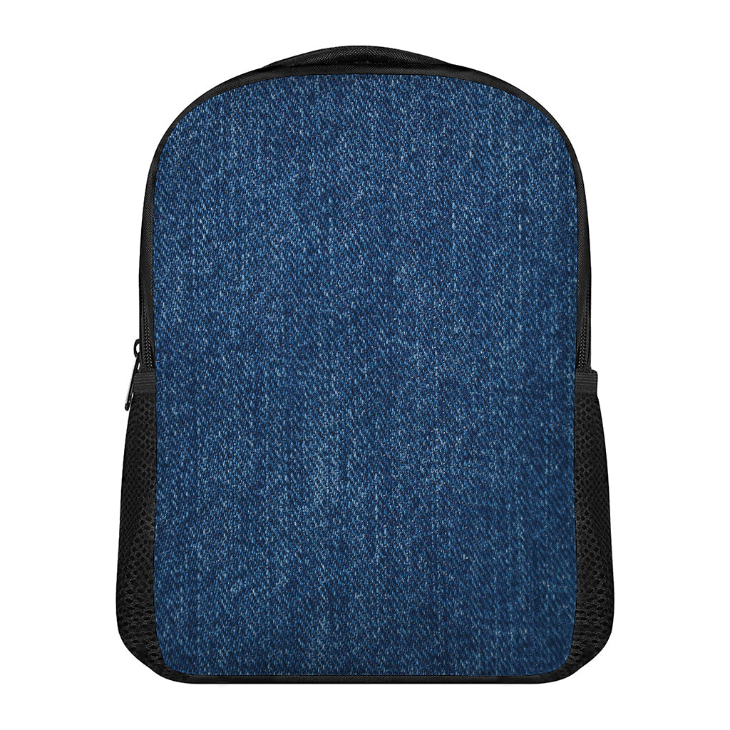 Navy Blue Denim Jeans Print Casual Backpack