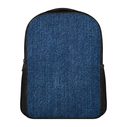 Navy Blue Denim Jeans Print Casual Backpack