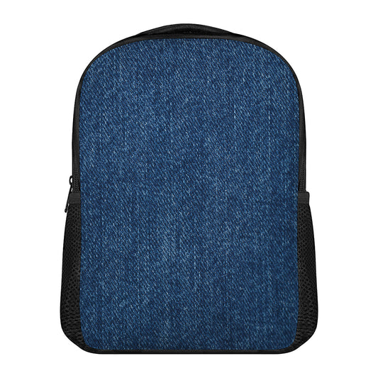 Navy Blue Denim Jeans Print Casual Backpack