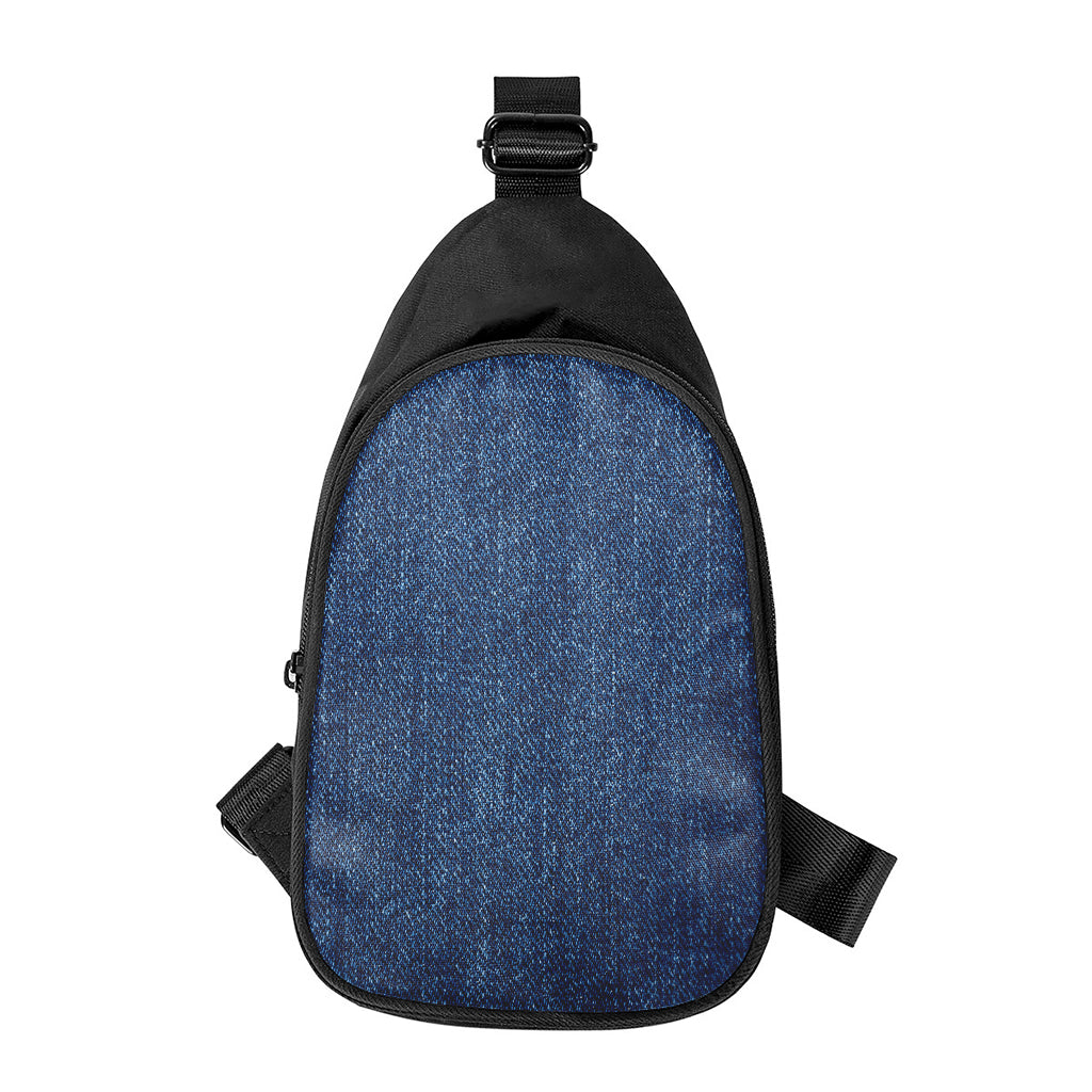 Navy Blue Denim Jeans Print Chest Bag