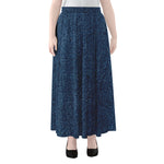 Navy Blue Denim Jeans Print Chiffon Maxi Skirt