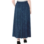 Navy Blue Denim Jeans Print Chiffon Maxi Skirt