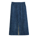Navy Blue Denim Jeans Print Cotton Front Slit Maxi Skirt