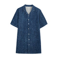 Navy Blue Denim Jeans Print Cotton Hawaiian Shirt