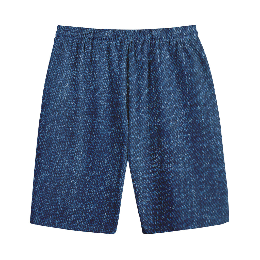 Navy Blue Denim Jeans Print Cotton Shorts