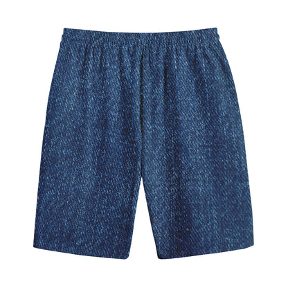 Navy Blue Denim Jeans Print Cotton Shorts
