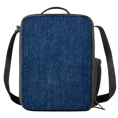 Navy Blue Denim Jeans Print Crossbody Lunch Bag