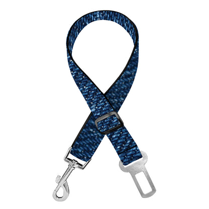 Navy Blue Denim Jeans Print Dog Seat Belt