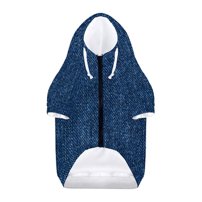 Navy Blue Denim Jeans Print Dog Zip Up Hoodie