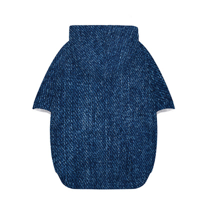 Navy Blue Denim Jeans Print Dog Zip Up Hoodie