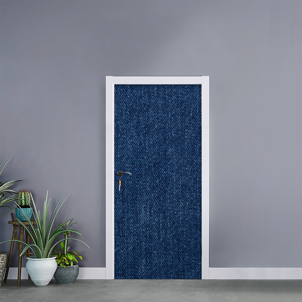Navy Blue Denim Jeans Print Door Sticker
