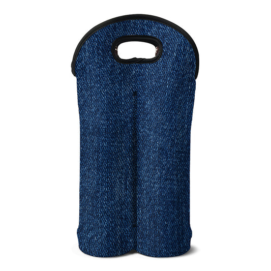 Navy Blue Denim Jeans Print Double Neoprene Wine Tote