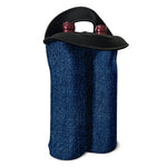 Navy Blue Denim Jeans Print Double Neoprene Wine Tote