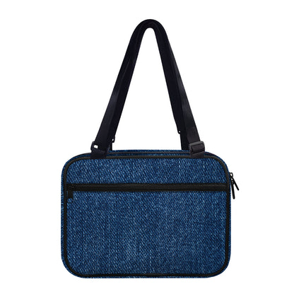 Navy Blue Denim Jeans Print Double Strap Bible Bag