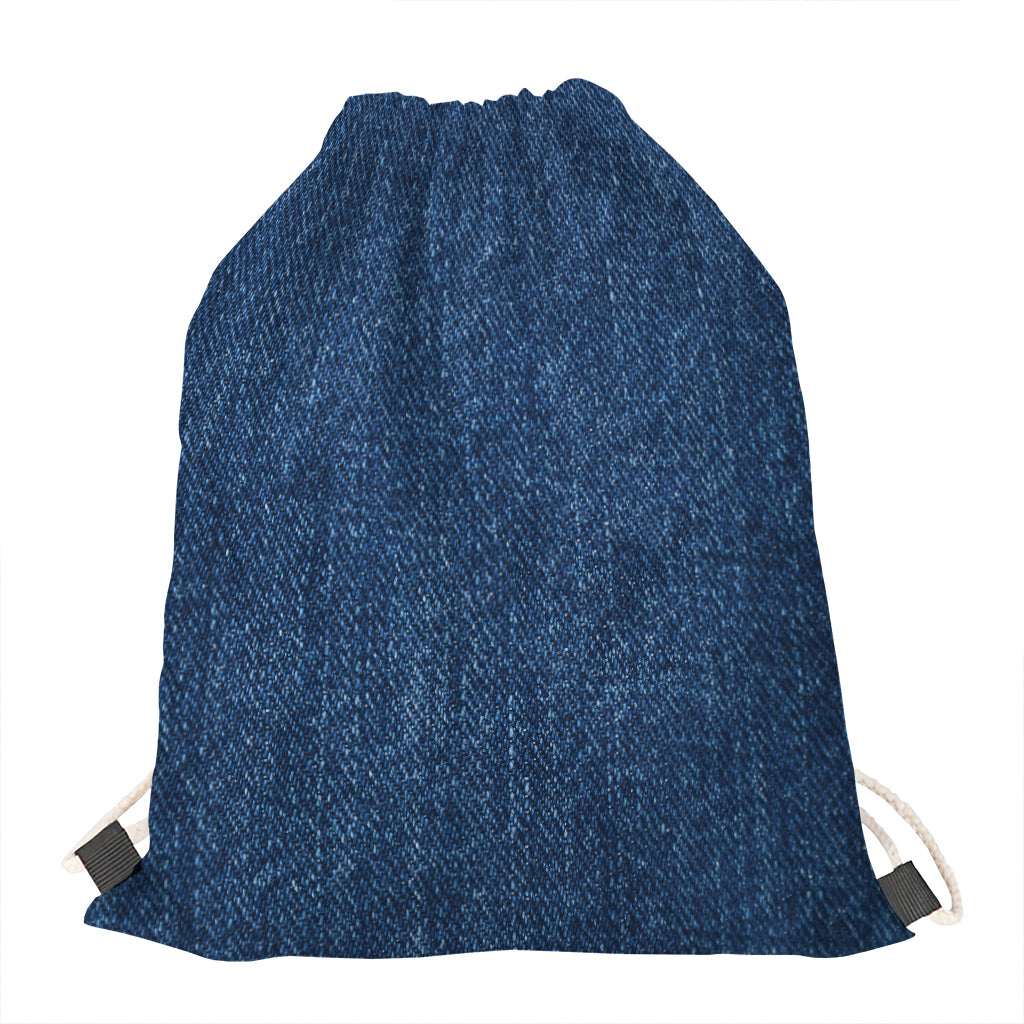 Navy Blue Denim Jeans Print Drawstring Bag