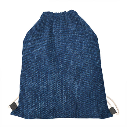 Navy Blue Denim Jeans Print Drawstring Bag
