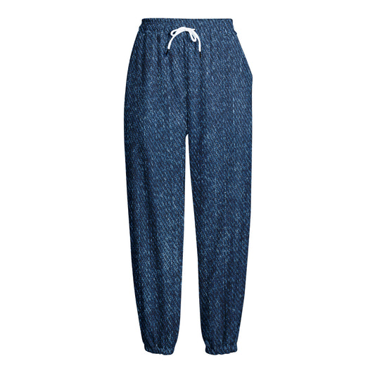 Navy Blue Denim Jeans Print Fleece Lined Knit Pants