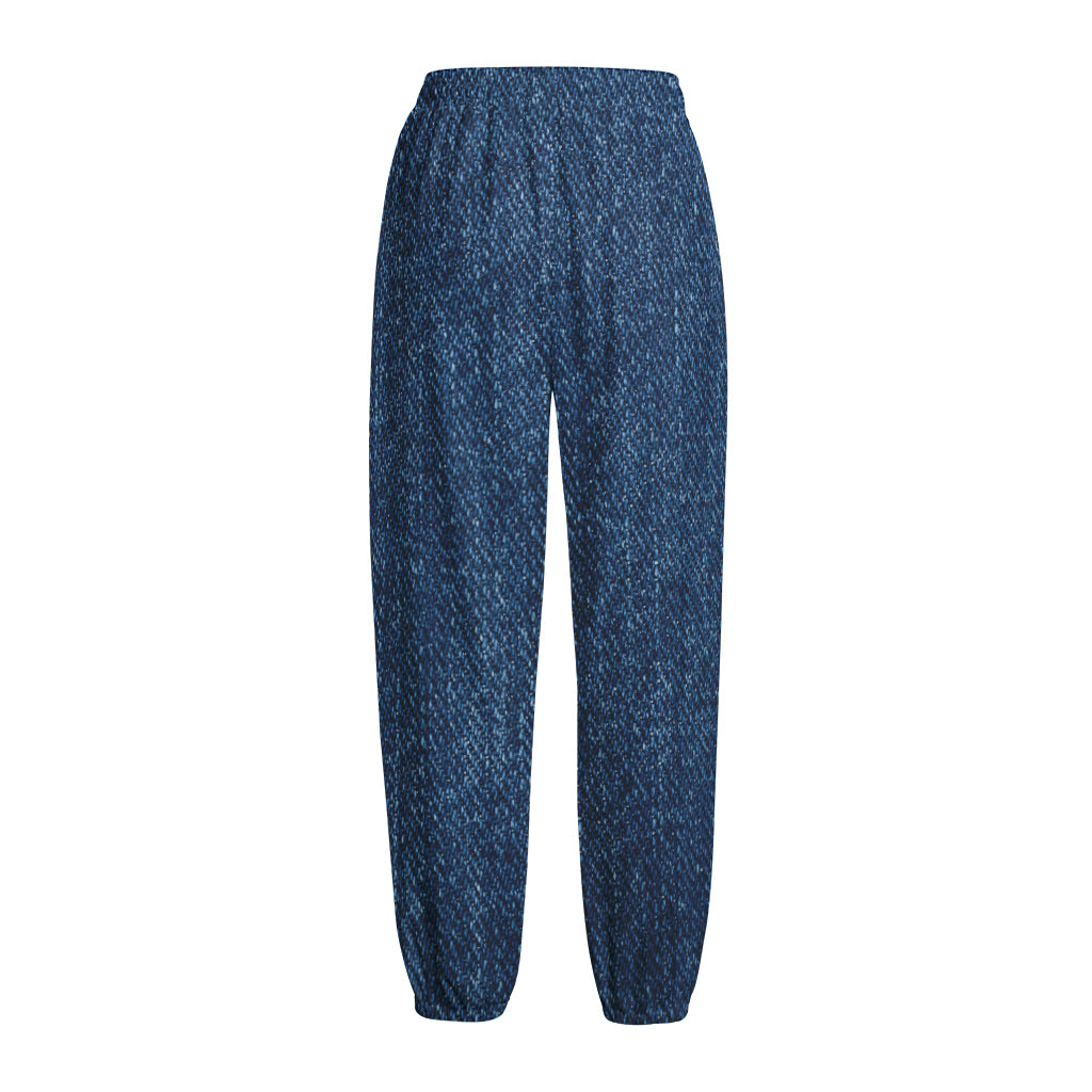 Navy Blue Denim Jeans Print Fleece Lined Knit Pants