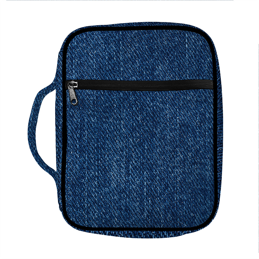 Navy Blue Denim Jeans Print Front Pocket Bible Bag