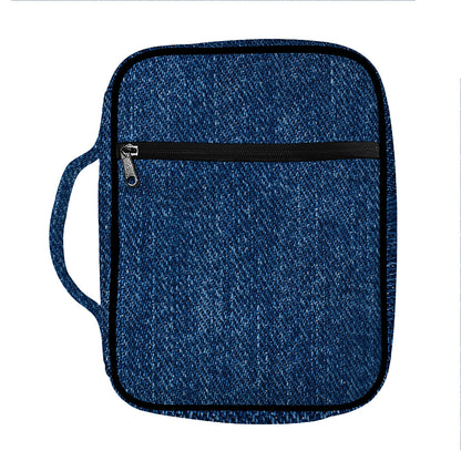 Navy Blue Denim Jeans Print Front Pocket Bible Bag